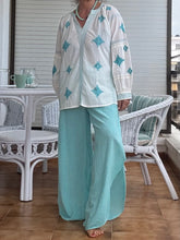 Cargar imagen en el visor de la galería, BLUSA BOHO BLANC/TURQ
