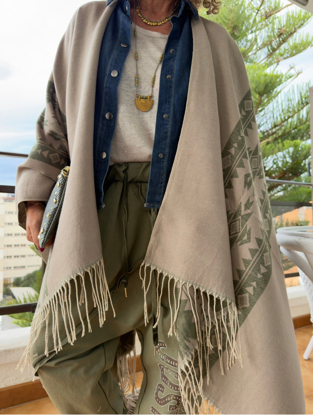 PONCHO ETNIC KAKI