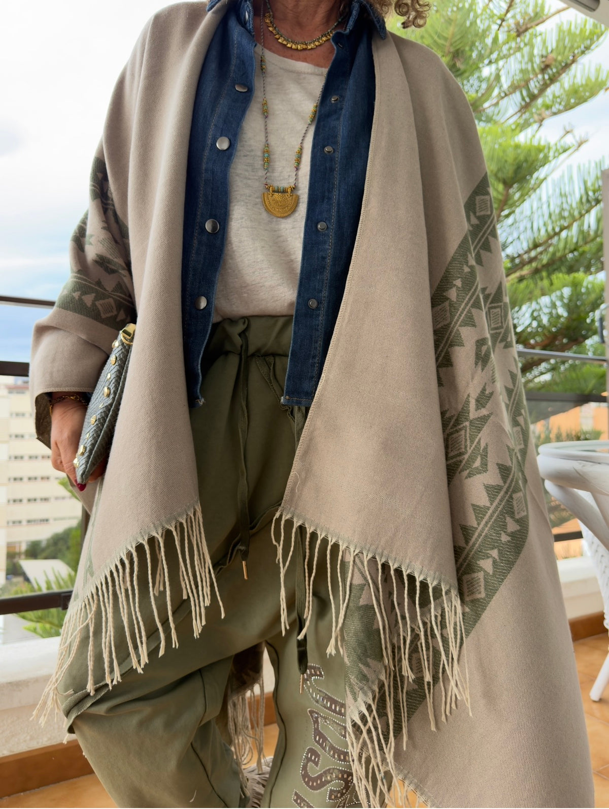 PONCHO ETNIC KAKI