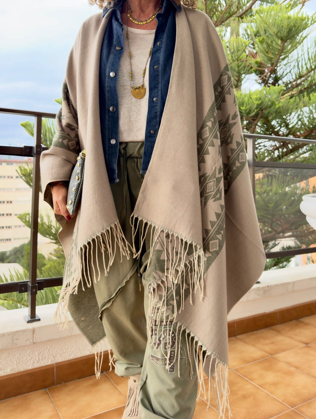 PONCHO ETNIC KAKI